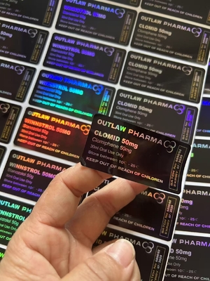 Clomid 50mg Individuell angepasste Etiketten für Plastikflaschen  Etiketten mit schwarzem Hintergrund und Laserbeschriftung