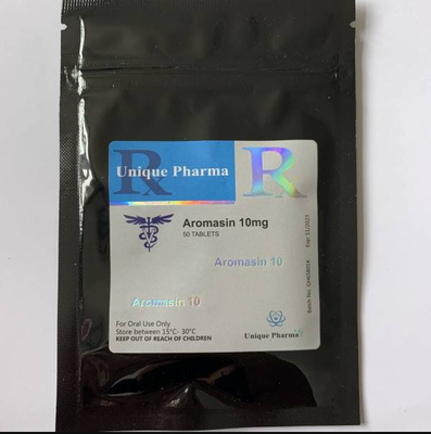 Einzigartige Pharma Aromasin 10mg Etiketten mit schwarzen Aluminiumfolie Reißverschlussbeuteln