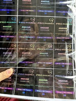 Anavar 50 mg x100 Pillen Tabletten Etiketten Laser PET Aufkleber U FOR Aluminium Zip Lock Taschen